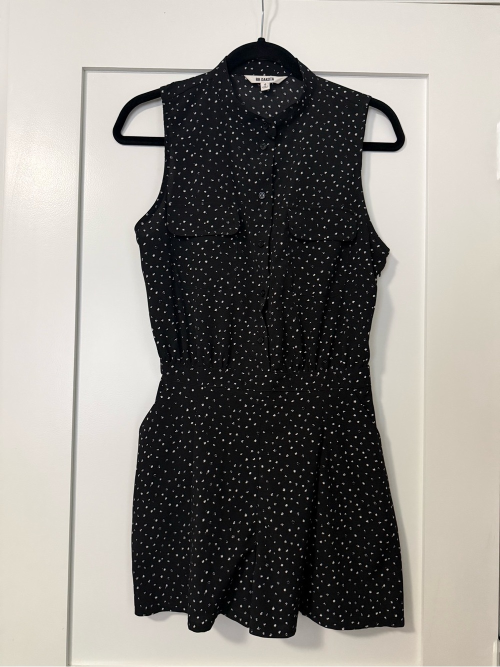 BB Dakota Black Romper with White Dot Print